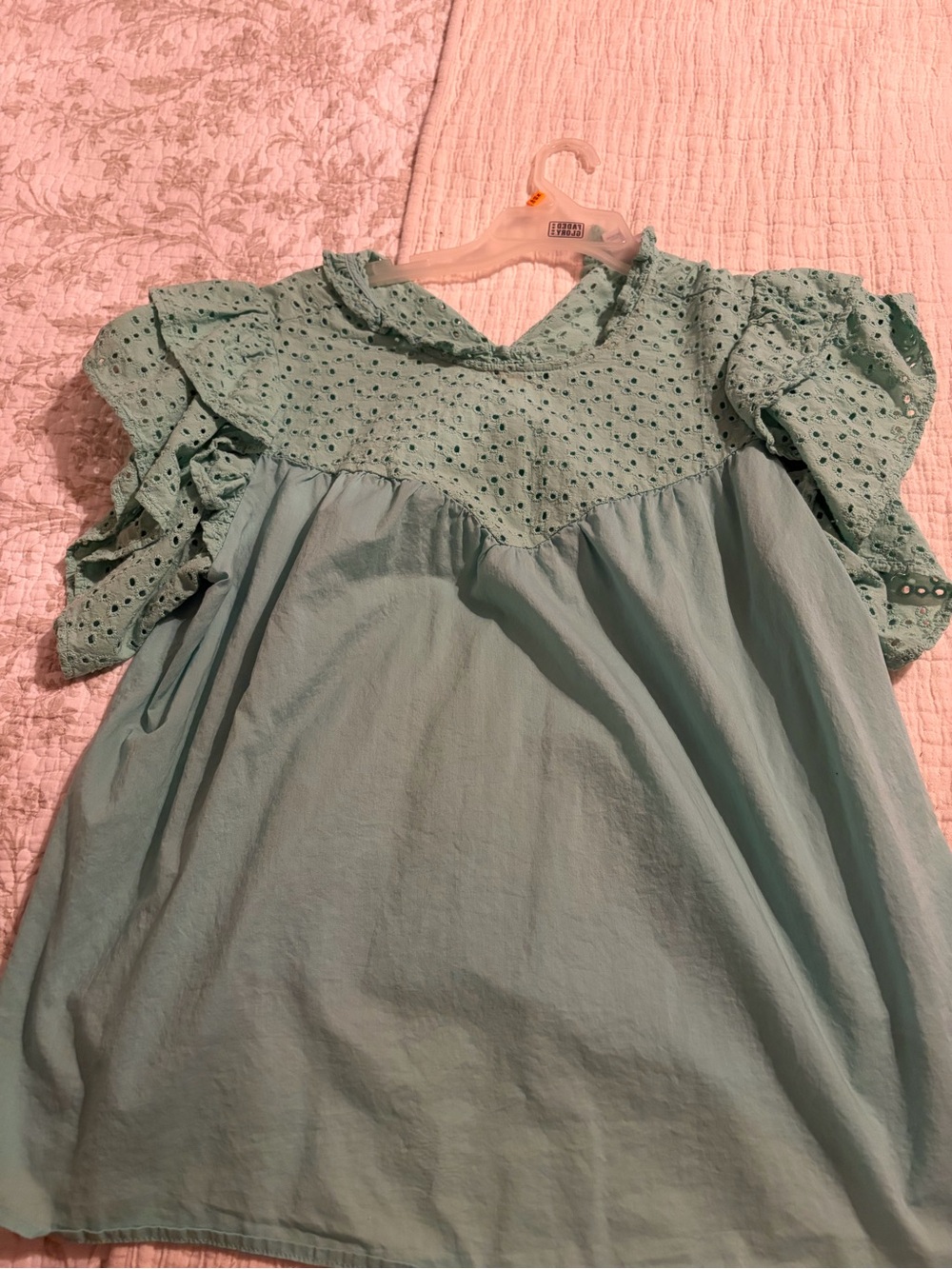 Light Aqua Eyelet Ruffle Sleeve Blouse